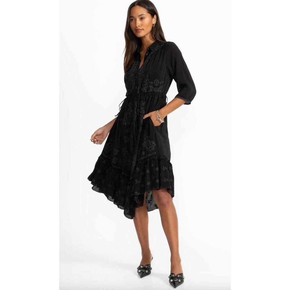 Johnny Was Vipiana Black Embroidered Midi Dress M NWT MSRP$528 Western Boho Slip - Picture 3 of 3